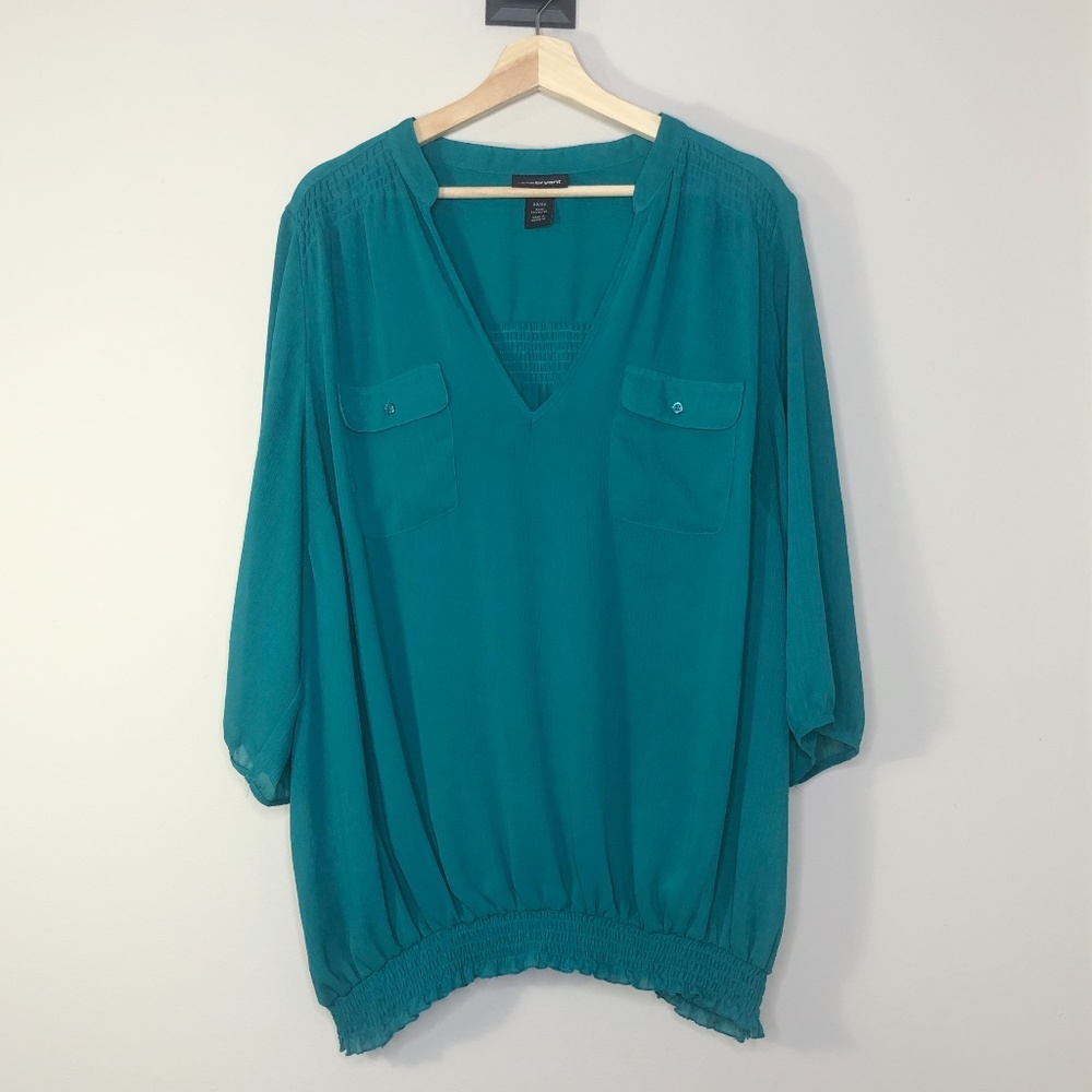 Lane Bryant Teal Two Pocket Elastic Blouse